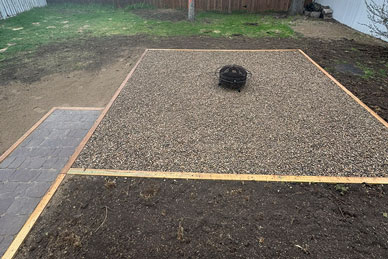 Pea gravel firepit paver walkway landscaping project
